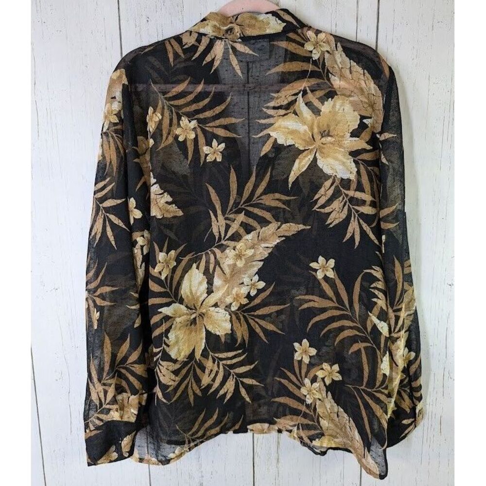 Alfred‎ Dunner Size 14 Black Gold Floral Button Down Semi Sheer Long Sleeve Top - Picture 7 of 7